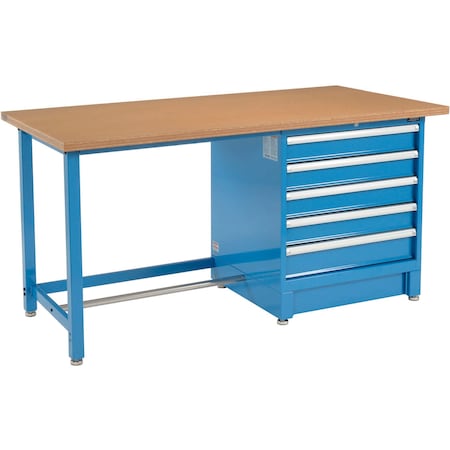 Global Industrial 72W x 30D Modular Workbench with 5 Drawers, Shop Top Square Edge, Blue 711162